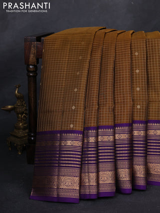 Mustard & Violet Kanchipuram Soft Silk - Checks