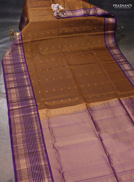 Mustard & Violet Kanchipuram Soft Silk - Checks