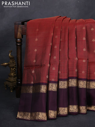 Maroon & Wine Kanchipuram Soft Silk - Checks