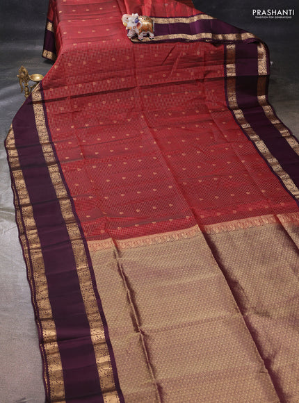 Maroon & Wine Kanchipuram Soft Silk - Checks