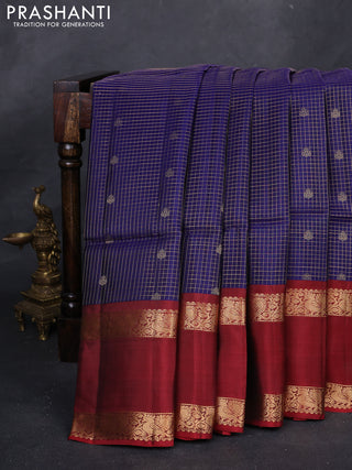 Blue & Maroon Kanchipuram Soft Silk - Checks
