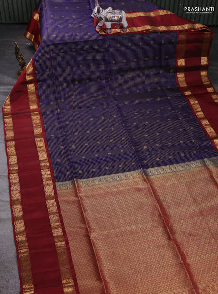 Blue & Maroon Kanchipuram Soft Silk - Checks