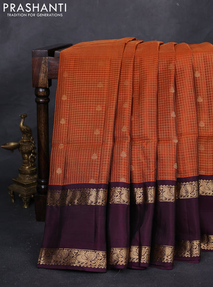 Rust & Wine Kanchipuram Soft Silk - Checks