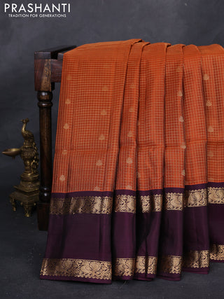 Rust & Wine Kanchipuram Soft Silk - Checks