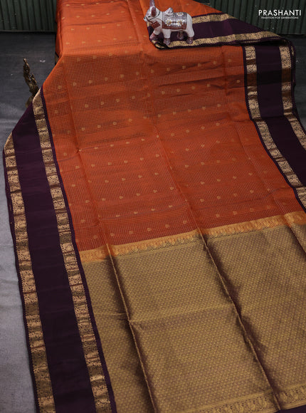 Rust & Wine Kanchipuram Soft Silk - Checks