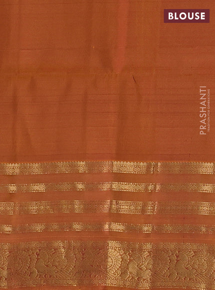 Peacock Green & Rust Kanchipuram Soft Silk - Checks