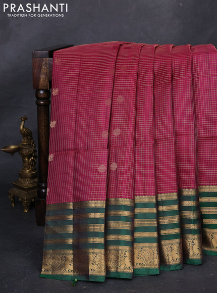 Magenta Pink & Green Kanchipuram Soft Silk - Checks