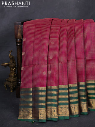 Magenta Pink & Green Kanchipuram Soft Silk - Checks