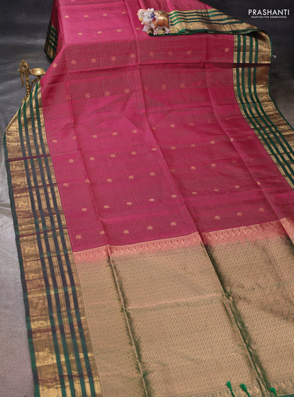 Magenta Pink & Green Kanchipuram Soft Silk - Checks