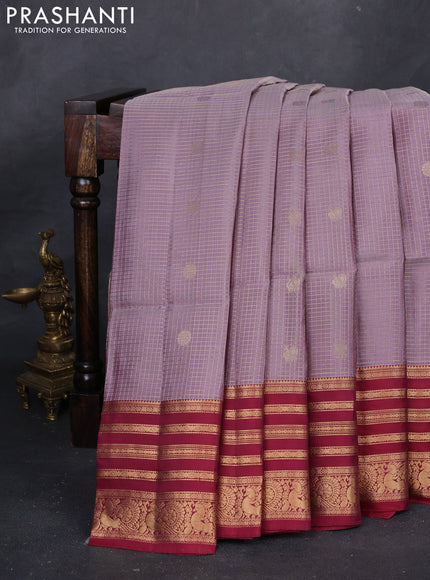 Pastel Pink & Maroon Kanchipuram Soft Silk - Checks