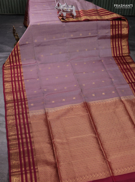 Pastel Pink & Maroon Kanchipuram Soft Silk - Checks