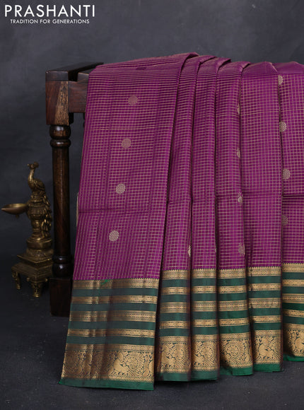Purple & Green Kanchipuram Soft Silk - Checks