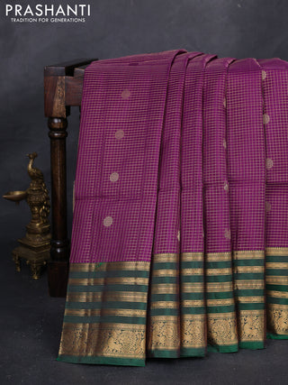 Purple & Green Kanchipuram Soft Silk - Checks