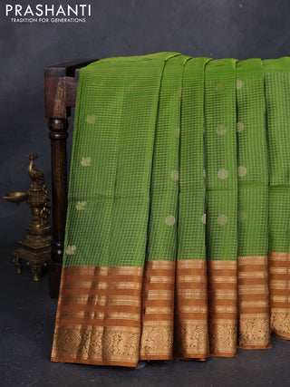 Green & Mustard Kanchipuram Soft Silk - Checks