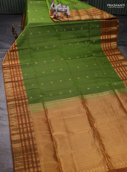 Green & Mustard Kanchipuram Soft Silk - Checks