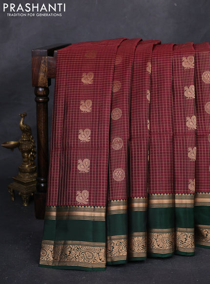 Maroon & Bottle Green Kanchipuram Soft Silk - Checks