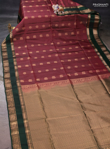Maroon & Bottle Green Kanchipuram Soft Silk - Checks