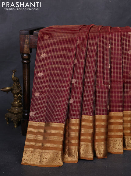 Maroon & Mustard Yellow Kanchipuram Soft Silk - Checks
