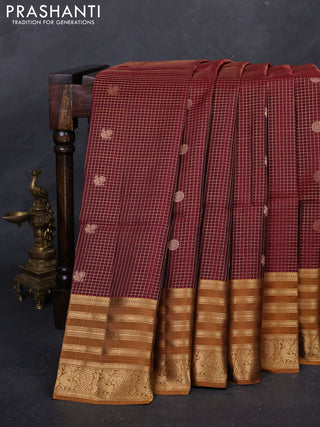 Maroon & Mustard Yellow Kanchipuram Soft Silk - Checks