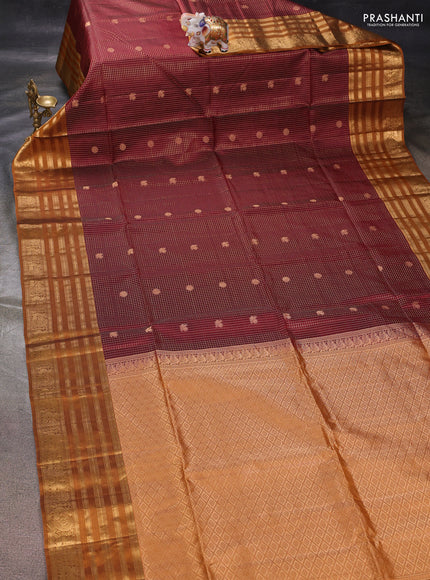 Maroon & Mustard Yellow Kanchipuram Soft Silk - Checks