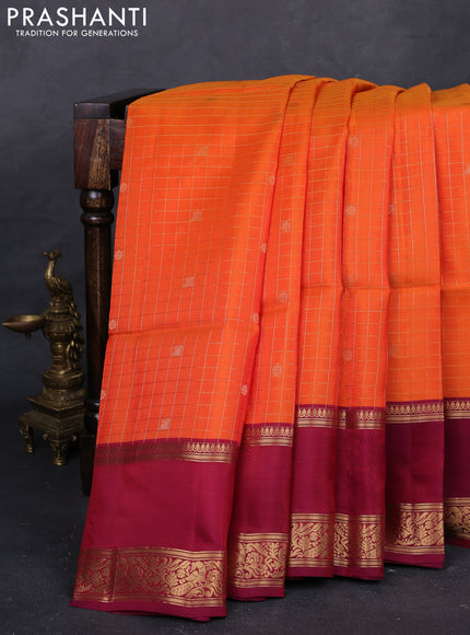 Orange & Maroon Kanchipuram Soft Silk - Checks