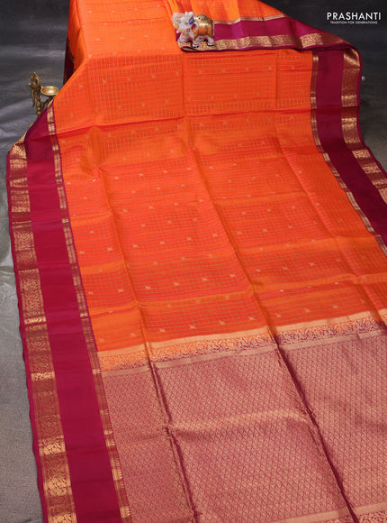 Orange & Maroon Kanchipuram Soft Silk - Checks