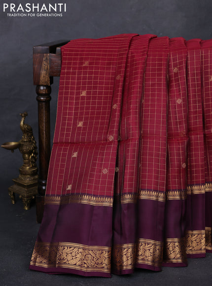 Maroon & Wine  Kanchipuram Soft Silk - Checks