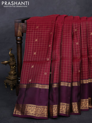Maroon & Wine  Kanchipuram Soft Silk - Checks