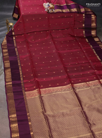 Maroon & Wine  Kanchipuram Soft Silk - Checks