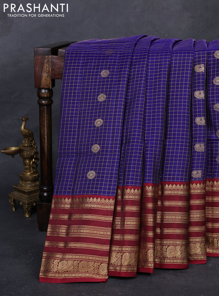 Blue & Maroon Kanchipuram Soft Silk - Checks