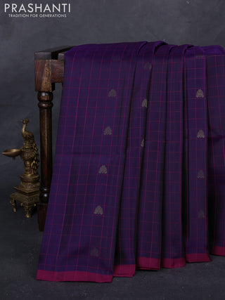 Violet & Magenta Pink Kanchipuram Soft Silk - Checks