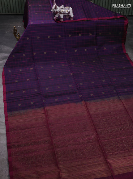 Violet & Magenta Pink Kanchipuram Soft Silk - Checks