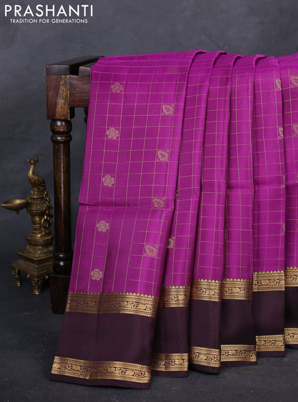 Purple & Wine  Kanchipuram Soft Silk - Checks