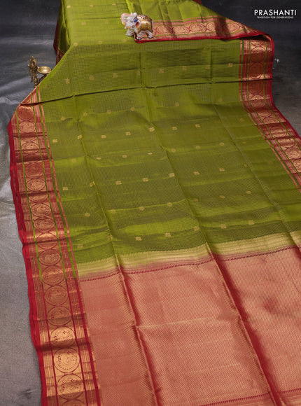 Mehendi Green & Maroon Kanchipuram Soft Silk - Checks