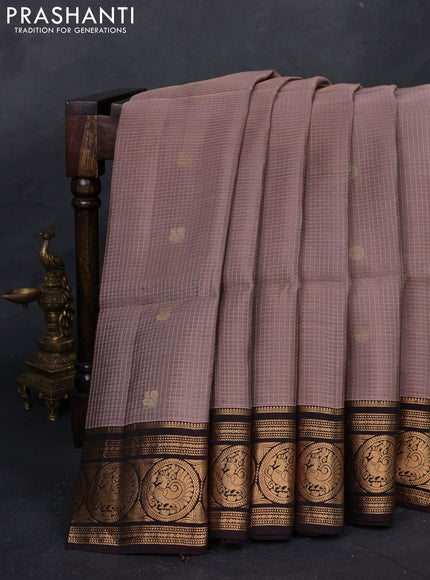 Rosy Brown & Coffee Brown Kanchipuram Soft Silk - Checks