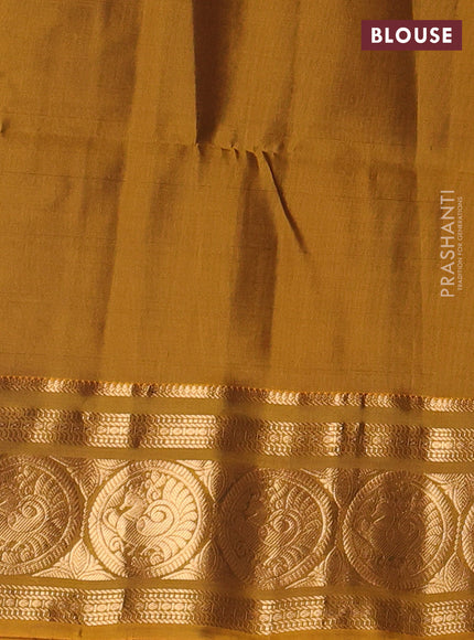 Peacock Green & Mustard Yellow Kanchipuram Soft Silk - Checks