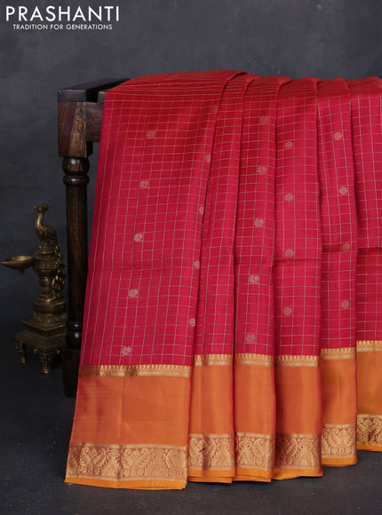 Red & Mango Yellow Kanchipuram Soft Silk - Checks