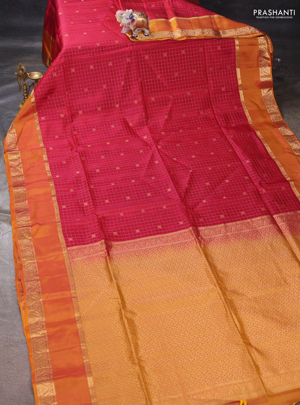 Red & Mango Yellow Kanchipuram Soft Silk - Checks