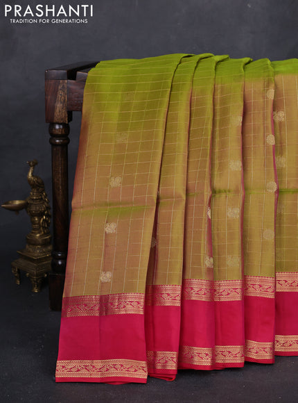 Mehendi Green & Pink Kanchipuram Soft Silk - Checks