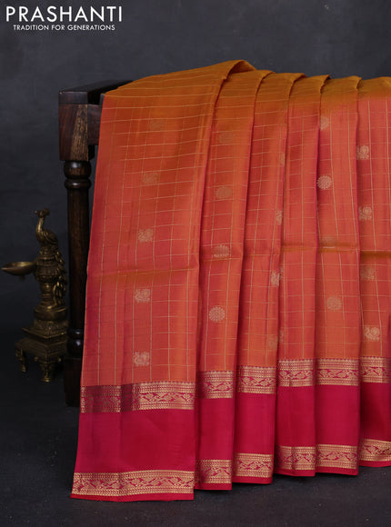 Sunset Orange & Pink Kanchipuram Soft Silk - Checks