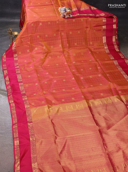 Sunset Orange & Pink Kanchipuram Soft Silk - Checks