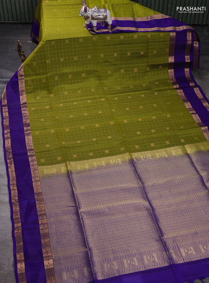 Green & Blue Kanchipuram Soft Silk - Checks