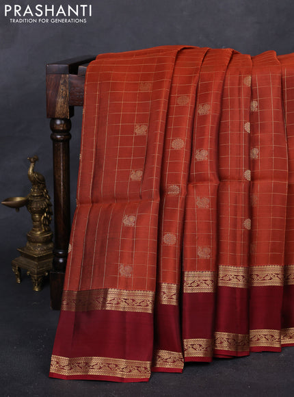 Rust & Maroon Kanchipuram Soft Silk - Checks