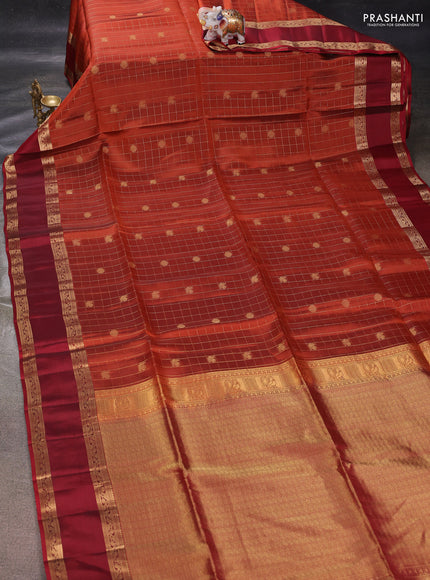 Rust & Maroon Kanchipuram Soft Silk - Checks
