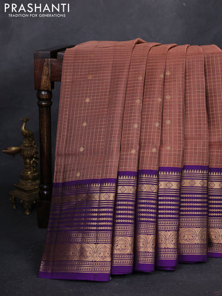 Pastel Brown & Violet Kanchipuram Soft Silk - Checks