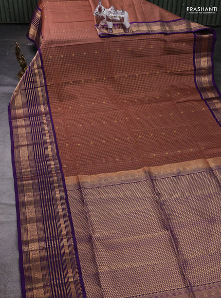 Pastel Brown & Violet Kanchipuram Soft Silk - Checks