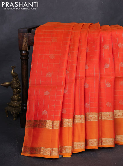 Orange & Mango Yellow Kanchipuram Soft Silk - Checks