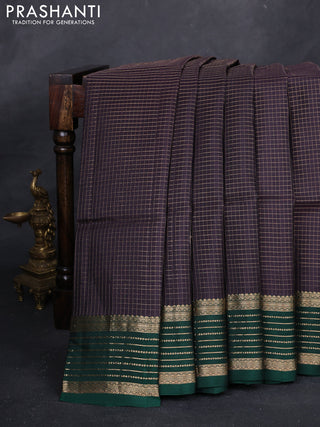 Jamun & Bottle Green Kanchipuram Soft Silk - Checks