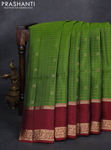 Green & Maroon Kanchipuram Soft Silk - Checks