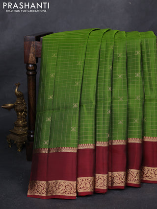 Green & Maroon Kanchipuram Soft Silk - Checks
